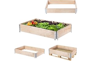 KADAX Marco de madera para palés apilable, marco de madera para jardín, marco de bancal, jardinera, jardinera, bancal de verduras, bancal de hierbas (120 x 80 x 22,5 cm), K10297