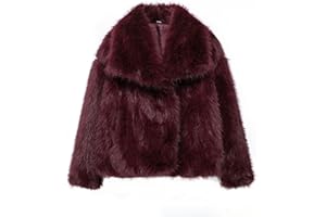 FZKUN Giacca corta da donna in finta pelliccia a pelo lungo, con maniche lunghe e bottoni, calda, invernale, con tasche