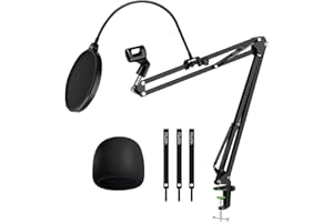 YOTTO Soporte de Micrófono suspensión Brazo de ajustable, Filtro pop anti pop profesional para parabrisas, Cubierta de micrófono de espuma para Blue Yeti, Atadura de cables