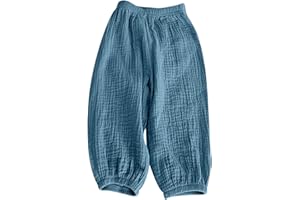 duxyoz Girls Cotton Linen Trousers Beach Pants Loungewear Summer Loose Baggy Trousers Solid Color Elastic Waist Lounge Pants Loose Fit Bottoms Lightweight Breathable Playwear Clothes 2-8 Years