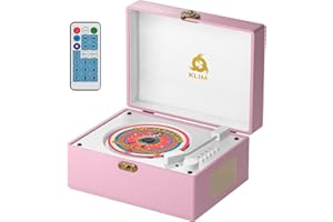 KLIM Retro CD Player – Lecteur CD Vintage avec Enceintes, récepteur Bluetooth, AUX, USB, Batterie Rechargeable, Design Platine Vinyle, Poste Audio décoratif Compact – Rose