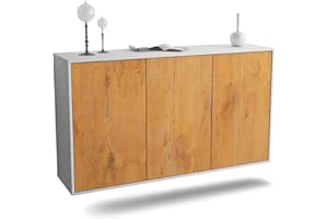 Dekati Sideboard Chattanooga hängend (136x77x35cm) Korpus Weiss matt - Front Holz-Design Eiche - Push to Open