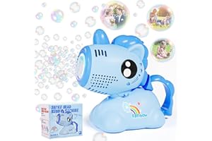 Seifenblasenmaschine, Ambesty Einhorn Seifenblasenpistole Kinder, Seifenblasen Pistole mit 100ml Seifenblasen Flüssigkeit, Bubble Gun Machine mit Licht Kinder/Geburtstag/Party/Hochzeit (Blau)