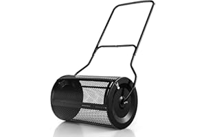 SOARS Rullo Spargiconcime Prato da 80L, Spargiconcime a Rullo Ø39 x 68 cm con Manico e Cestello in Rete Metallica, Spargiterriccio da Giardino per Concimazione e Semina (Nero)