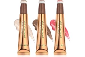 TIEPETLY 3 Pezzi Contouring Viso Stick, Blush Liquido, Illuminante, Contouring Viso Crema con Applicatore Cuscino, di Lunga Durata Liscio e Leggero