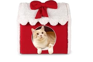 NIBESSER Cama para gatos de Navidad, suave, lavable, cueva para gatos, árbol de Navidad, cama para mascotas, sofá para gatos, sofá para dormir para gatos y perros