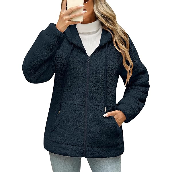 Veste Polaire Femme Oversize à Capuche Zippée - Chaud, Style Cachemire, Poches - Parfait Automne/hiver 2025 - Grande Taille Disponible