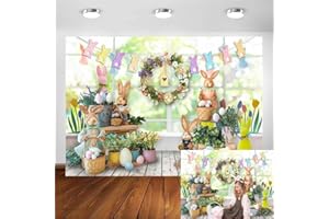Avezano Spring Easter Backdrop for Photography Rabbit Bunny Easter Garland Window Background Kids Party Supplies Decor Banner Portrait Studio Prop Photobooth (7x5ft)