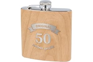 ‎SPRUCHREIF Spruchreif · Flachmann aus Edelstahl mit Gravur und hochwertiger Echtholz Veredelung · perfekte Geschenkidee zum 50. Geburtstag (Original 50 - perfekt gereift)