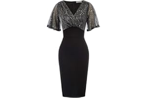 Belle Poque Vestito Elegante Donna a Manica Corta da Cocktail da Cerimonia da Sposa con Scollo a V Profondo