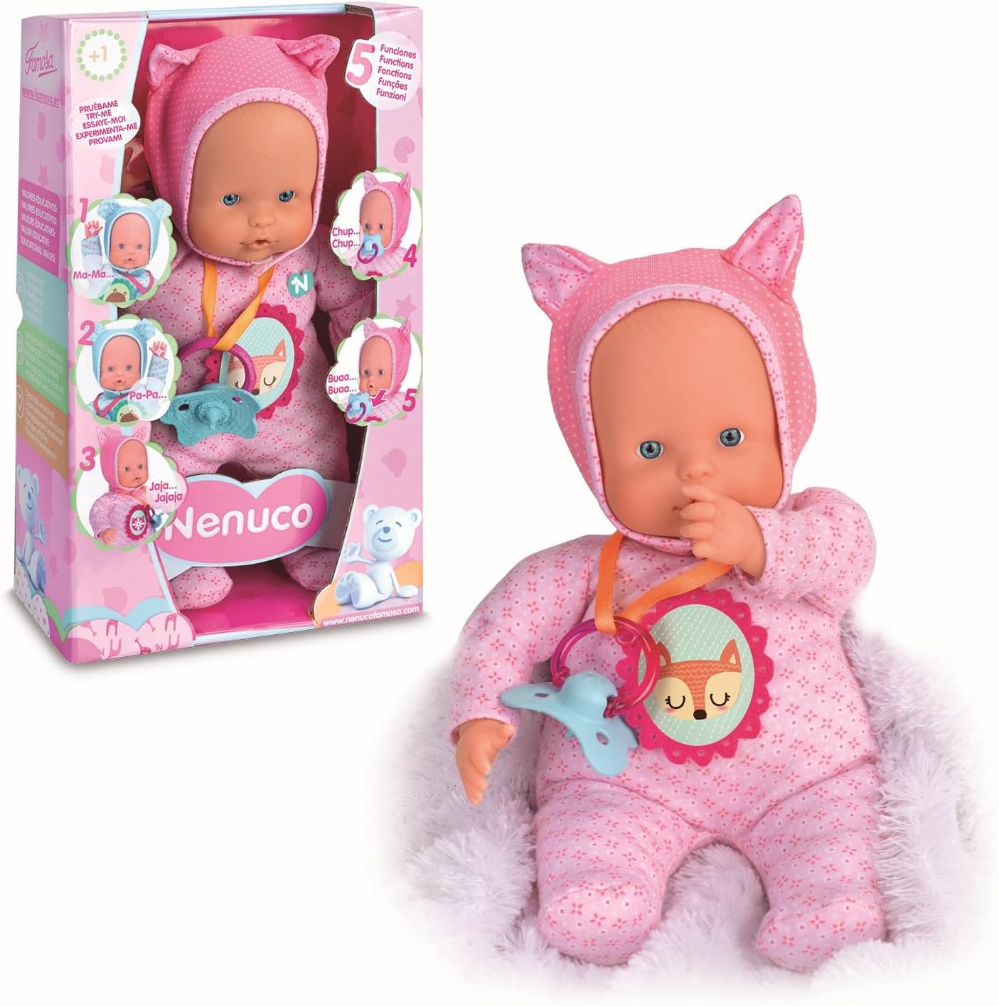 Nenuco - Muñeco, Blandito 5 Funciones, Color Rosa (Famosa 700012664)