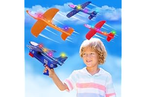 HMXLJJY 3 Pack LED Light Airplane Launcher Toys,Catapult Foam Glider Planes Toys with 3 DIY Stickers 2 Flight Modes,Outdoor Sport Flying Toys for 4 5 6 7 8 9 10 12 Year Old Boys Girls