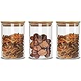 Pure Source India Bamboo Lid Airtight Glass Jar Container, 320 ML, 3 Piece, Clear