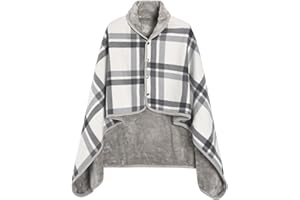 heekpek Femmes Ponchos Multiway Sherpa Polaire Châles Wraps Hiver Chaud Doux Grosse Cape avec Boutons Couverture À Carreaux Poncho Surdimensionné pour La Maison Bureau École