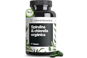 NATURAL ELEMENTS Espirulina y Chlorella Ecológicas 4.800mg - 500 comprimidos para 125 días - Producto con certificado ecológico - Vegano y probado en laboratorio en Alemania