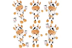 Excefore 6 Pieces Mini Stuffed Animals, Bulk Plush Cow Party Favors Small Stuffed Soft Baby Cow Birthday Gift for Kids Girls Boys Backpack Pendant Keychain