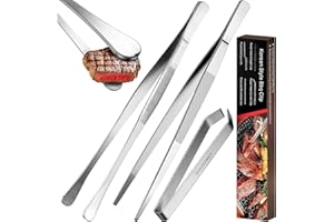 YADOBIG 3 Pinzas de Cocina, Pinza Cocina 30cm*2 & 12cm, Pinzas de Acero Inoxidable, para Presentación de Platos, Barbacoa, Blanco