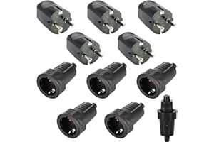 GBKDQQ Lot de 5 paires de fiches Schuko : Prises Schuko en caoutchouc 250 V 16 A IP54 - Étanche - Noir - Fiche et raccord sans câble
