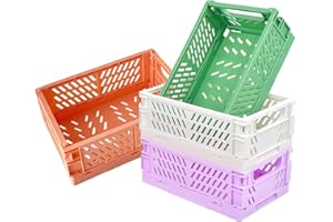 Neuytiky 4 cesti pieghevoli in plastica,Impilabile Cassette Plastica,Cassette Plastica Pieghevoli per La Cucina,Bagno,Ufficio (25 x 16 x 10 cm)