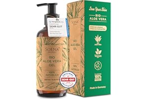 SOENA Aloe Vera Gel BIO - Vegan | Mit PUREM BLATTSAFT | 100% NATÜRLICH & REIN | Feuchtigkeitscreme Gesicht & Körper | Feuchtigkeitspflege - Made in Germany | Bio Aloe Vera Gel - After Sun