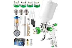 GROWNEER HVLP Lackierpistole Set mit 4 Düsen (1,4/1,7/2,0/2,5 mm), Druckluft Spritzpistole mit 600 ml Becher für Auto, Möbel, Holz, Heimwerker & Lackarbeiten - Grün