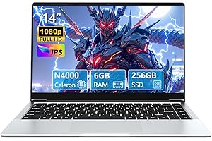 ZONATRIX PC Portatile 14,1 Pollici, Notebook Celeron N4000 Processor, Win11 PC Portatile 6GB LPDDR4 RAM 256GB SSD, 1920 * 1080P Schermo 80°Flip, Batteria 7.6V/5000MA, Mini-HDMI/USB3.0, UHD Graphics 600
