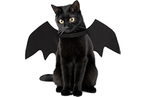 FEUVOIS Fledermausflügel Katze,Halloween Fledermaus Katzekostüm,Katze Fledermausflügel,Einstellbar Katzen Halloween Kostüm,Halloweens Party Cosplay Dekoration Halloweens Flügel für Katzen,Schwarz L