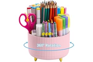 Marbrasse Organisateur de Bureau,Rotatif à 360 Degrés 5 Compartiments Organiseur de Bureau,Crayons,Fournitures D'art,Boîte de Rangement pour la Maison(Rose)