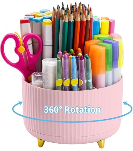Haphome Organisateur Bureau Rotatif 360° - 5 Compartiments - Porte-Crayons Enfant - Design Blanc