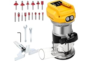 JOJOCY Cordless Power Router Compatible with Dewalt DCB 18V-20V Battery, Brushless Edge Cutter with 6 Speeds 800W 30000RPM Wood Router with Trim Router Bits, Edge & Roller Guide (Yellow for Dewalt Battery)