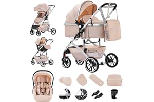 Gcarebb Cochecito 3 en 1, Cochecitos de Ciudad con Asiento de Coche, Cochecito Bastón Plegable Portátil de Un Clic, Cochecitos Combinados Paisaje con Marco de Aluminio Alto para Recién Nacidos de 0-4