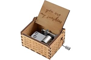 Funmo You Are My Sunshine Holz-Musikkästchen, mit Lasergravur, Vintage-Holz-Sonnenschein Handkurbel Spieluhren, Kreative Spieluhr Handgeschnitzte Dekoration Valentinstag Weihnachten Geschenk