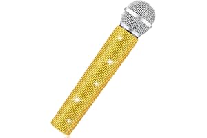 Sanwuta Microphone Prop Fake Sparkly Microphone Toy Plastic Play Microphone Stage Costume Bling Microphone Rhinestones Pretend Glitter Microphones for Disco Stage Christmas Party, 9.5 x 2 Inch (Gold)