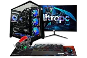 NitroPC - Pack Diamond Plus | PC Gaming Completo (AMD Ryzen 7 7700X 4.5GHz, RTX 5060 Ti 16GB, RAM 32GB, M2 2TB, Windows 11, RGB | WiFi, Monitor Curvo 27", Teclado, ratón, Cascos) PC sobremesa (Negro)