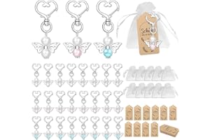 Fouvin 24 Stück Gastgeschenke Taufe, Gastgeschenke Hochzeit Schutzengel + Organza Beutel + Kraftpapier Anhänger für Hochzeit Taufe Kommunion Konfirmation Gast Geschenk