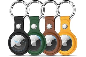 R-fun Porta Airtag con portachiavi e serratura, [4 Pack] Custodia protettiva AirTag in pelle PU con portachiavi per portafoglio, collare del cane, bagagli e chiavi,nero/verde/marrone/giallo