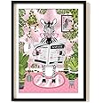 Parmaro Zebra on Toilet Print, Zebra Reading Newspaper Bathroom Print, A4 UNFRAMED Print, Animal on Toilet Print, Pink Botanical Print Tropical Bathroom Decor