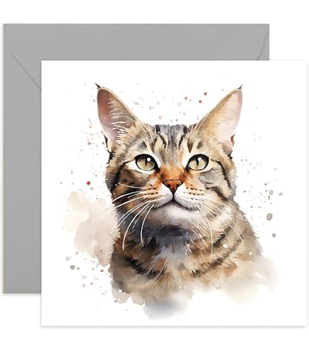 Geburtstagskarte Mit Tabby Cat Motiv – Handdesignt, Innen Leer Zum Selbstbeschriften – Inkl. Umschlag, Von Pops & Coco