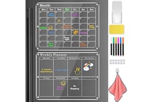 DYDHRER Juego De 2 Calendario Nevera Transparente, 40 * 30cm Calendario Magnetico Nevera, Planificador Magnético De Acrílico, Agenda Magnetica Frigorifico Reutilizable con 6 Rotuladores