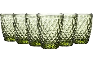 TRESV Set de 6 Vasos Colores o Transparente, Vaso de Cristal agua de 250 ml, Vaso de Agua y Bebidas, Aptos para Lavavajillas (Verde)