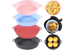ZoZoMaiy 4 Pièces Plat Air Fryer Ronde en Plat Silicone Air Fryer 21CM Réutilisable Résistant à la Chaleur Avec Poignée Tapis de Friteuse à Air Pour Friteuses 5L-7L