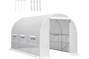 Outsunny Invernadero de Exterior 4x2x2 m Invernadero de Túnel con 6 Ventanas de Malla y Puerta Enrollable con Cremallera Invernadero de Huerto Anti-UV para Patio Jardín Blanco