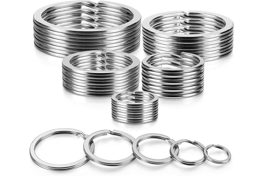 YHYZ Key Rings Assortment, Split Key Ring Loops in 5 Sizes (1/2 inch, 3/4 inch, 1 inch, 1.18 inch, Large 1.37 inch) for Key Chain Dog Pet Collar Tag DIY Craft Car Key