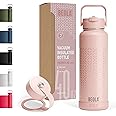 BEOLA 1200ml Water Bottle 18/8 Stainless Steel 304 Double Wall Insulated Thermos Bottle with a wide mouth, 2 lids included, Hot Cold Liquids Sports Bottle, 40oz Bottle (Blush Pink)
