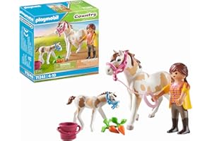 Playmobil 71243 Jument et Poulain - Country - Le Club d'équitation - avec Un Personnage, Un Cheval, Son Petit et de la Nourriture - Univers Equitation Animaux - Dès 4 Ans