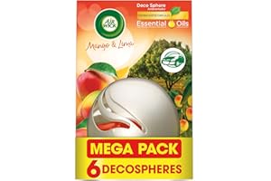 Air Wick Decosphere - Ambientador para casa, baño o coche, aroma Mango Y Lima - Pack De 6 unidades, El embalaje puede variar