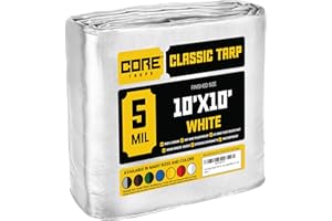 Core Tarps telo impermeabile esterno(105 g/m2|10′ X 10′ | 3m X 3m,Bianco)5 Mil protective tarpaulin | tent cover | Telo con occhielli resistente ai raggi, UV, antistrappo.