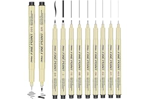 UieaMsio Plumas de Línea Fina, 9 PCS Punta Fina Negro, 9 Diferentes Grosores Negro Rotuladores de Punta Fina, para el Trazador de Líneas, para Dibujo Lettering Caligrafia Permanente Bocetos