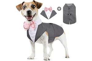 AOFITEE Hund Smoking Hund Anzug & Bandana Set, Hund Hochzeit Party Suit Hundefliege Shirt Vest, Haustier Anzug Kostüm Hund Kleidung mit Abnehmbarer Fliege für Halloween, Christmas, S