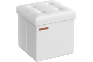 SONGMICS Puof Contenitore da 38 cm, Cassapanca Pieghevole, Poggiapiedi, PU, Portante di 300 kg, per Ingresso, Soggiorno, Camera da Letto, Bianco Nuvola LSF030W11